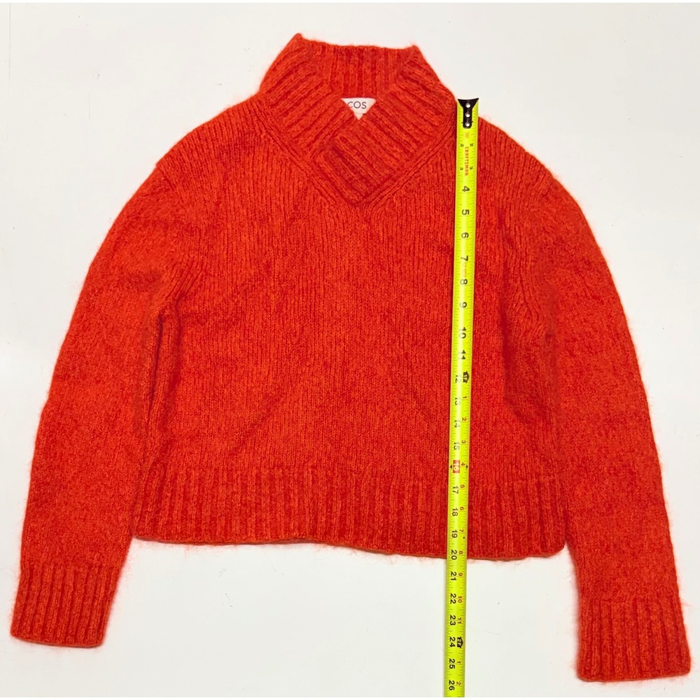 COS Orange Alpaca Wool Blend Ribbed V-Neck Sweater Womens Small Wrap Neck
